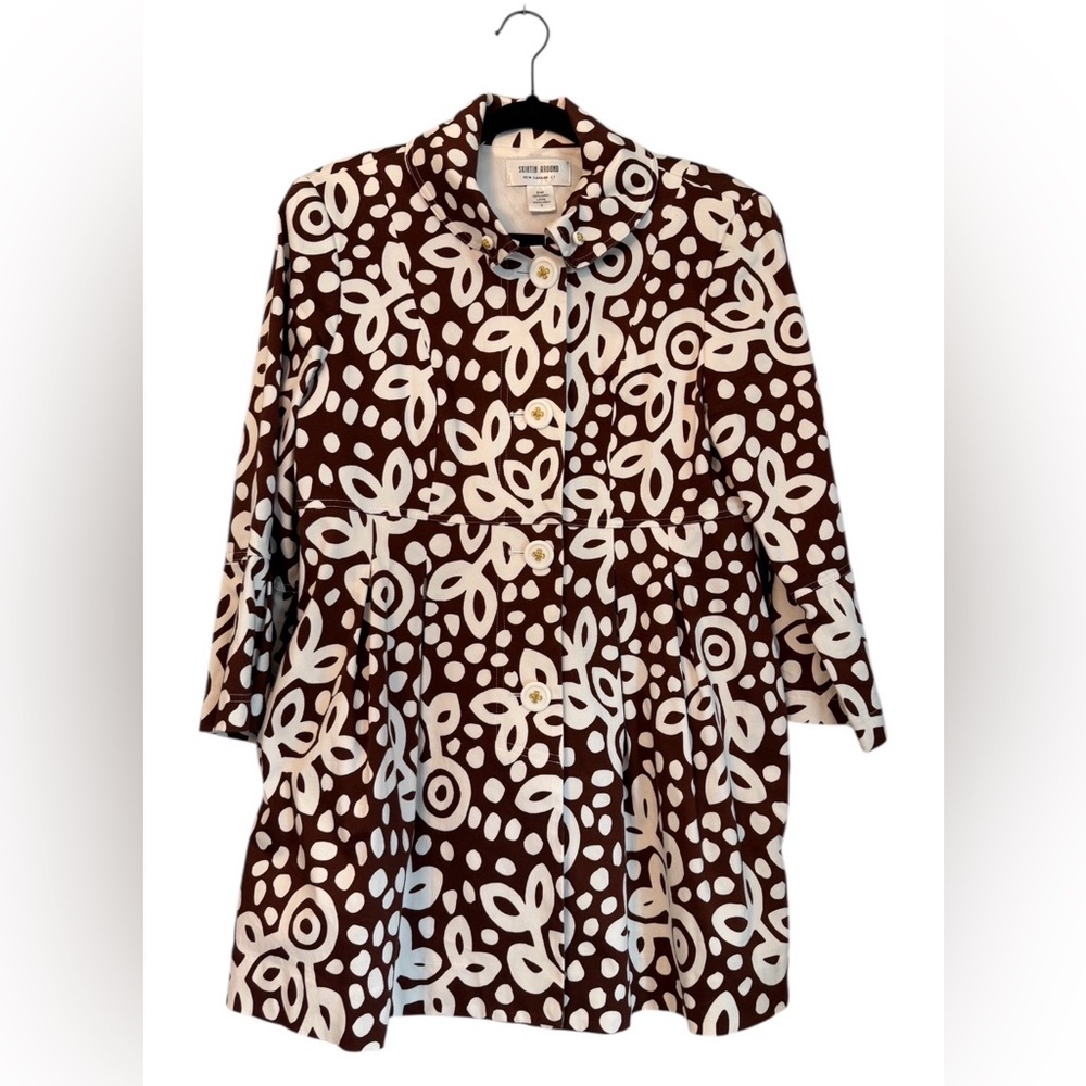 Skirtin’ Around Brown & White Abstract Print Cotton Swing Coat Size 8